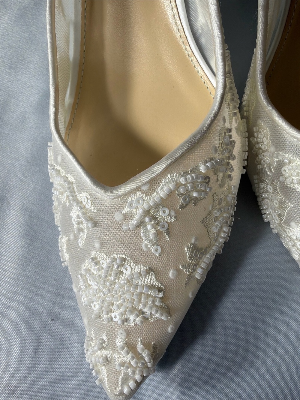 Betsey Johnson Ivory Beaded Embroidered Pointed Slingback Heels - Picture 2 of 11